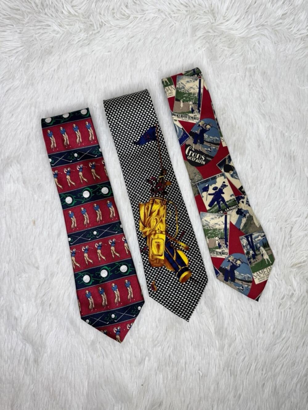 Lot of 3 vintage golf theme novelty silk ties